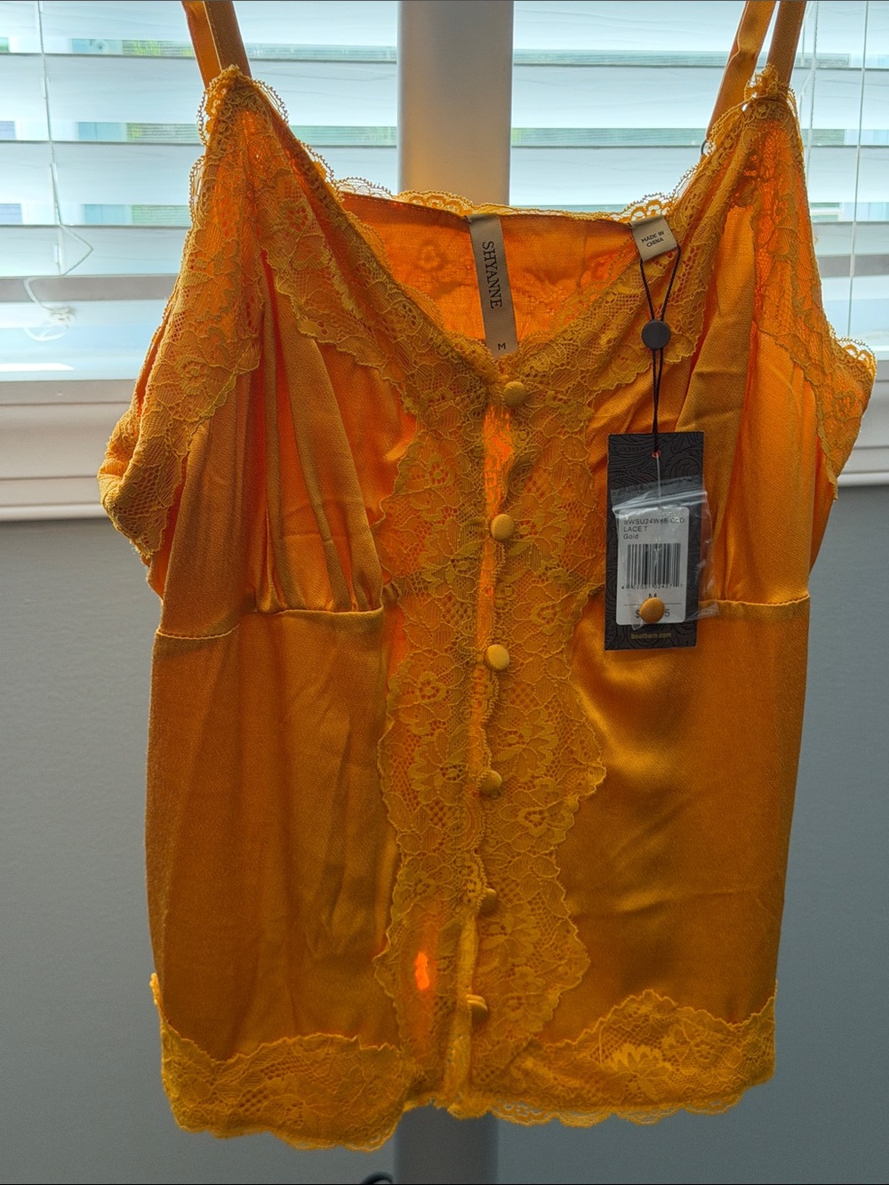 Shyanne Gold Satin Lace Button-Front Camisole